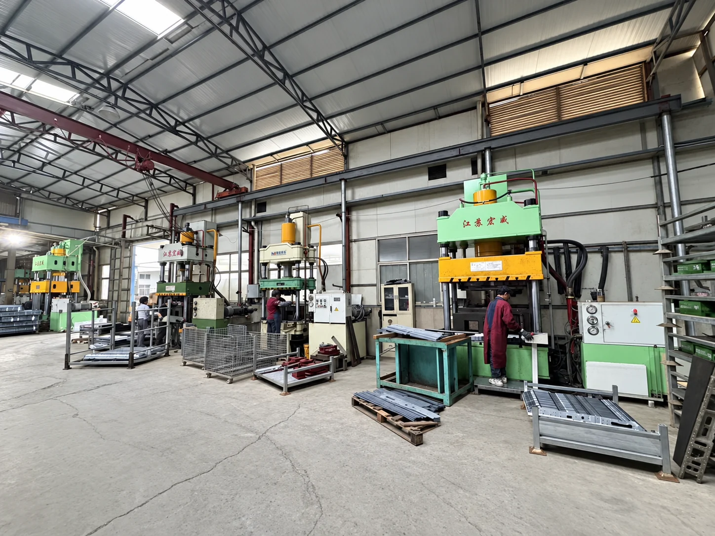 Press machines arranged along the production hall